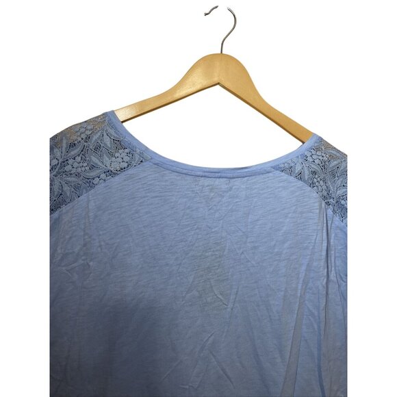 Chaps Women’s 3X Light Blue Lace Sleeve Top Relaxed Fit Cotton Blend NWT - Picture 10 of 13